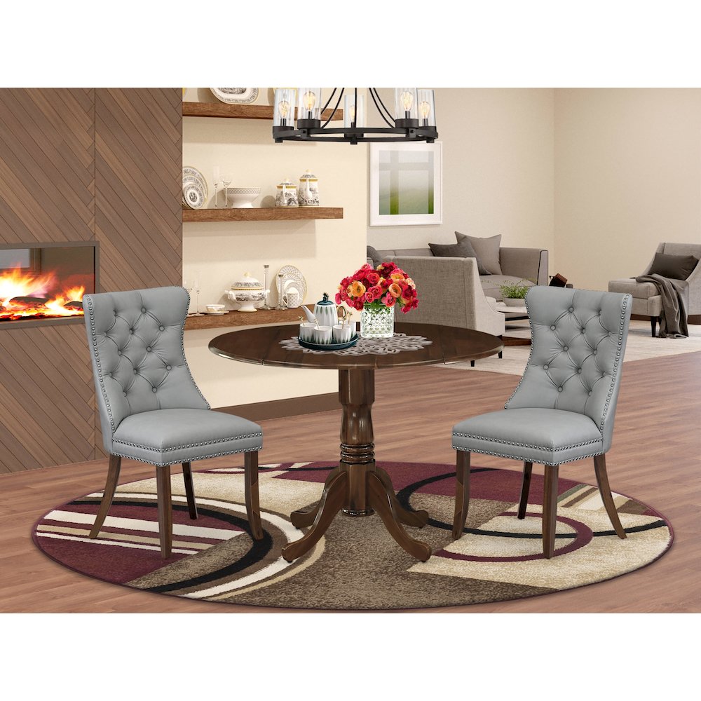 3 Piece Dining Table Set Contains a Round Kitchen Table with Dropleaf. Picture 2