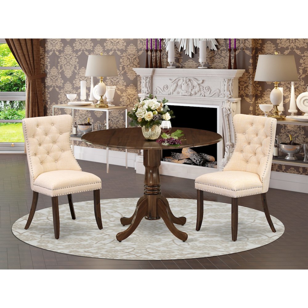 3 Piece Dining Table Set Contains a Round Kitchen Table with Dropleaf. Picture 2