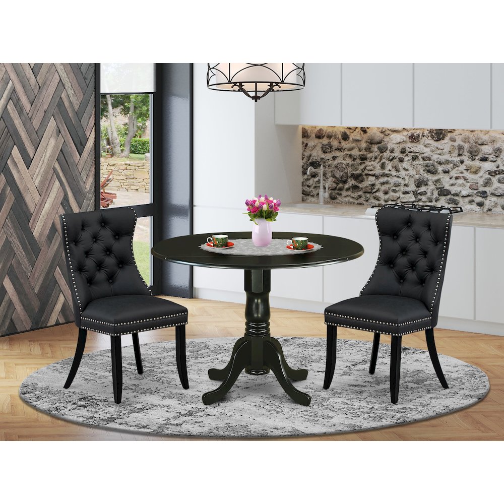 3 Piece Dining Table Set Contains a Round Kitchen Table with Dropleaf. Picture 2