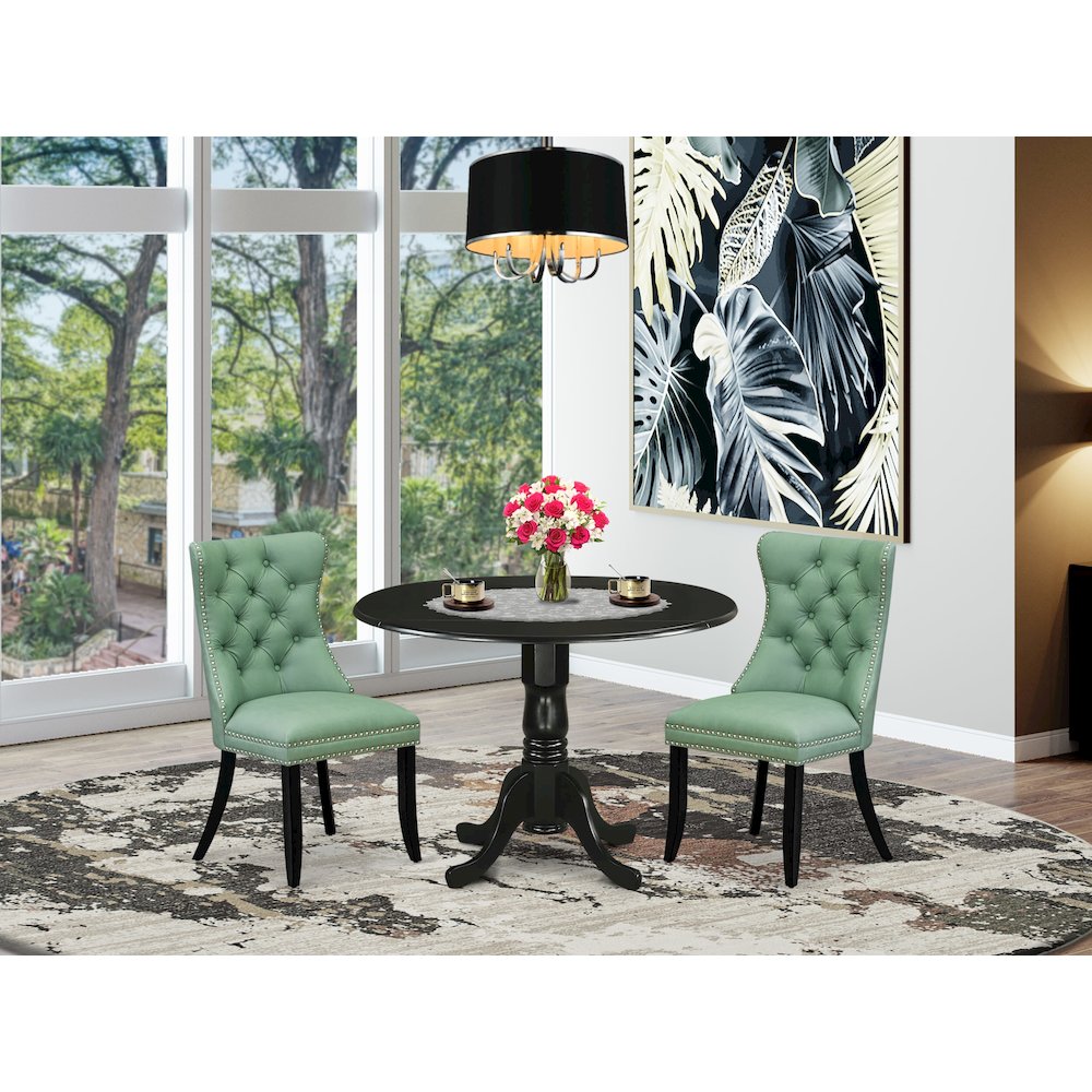 3 Piece Kitchen Table Set Consists of a Round Dining Table with Dropleaf. Picture 2