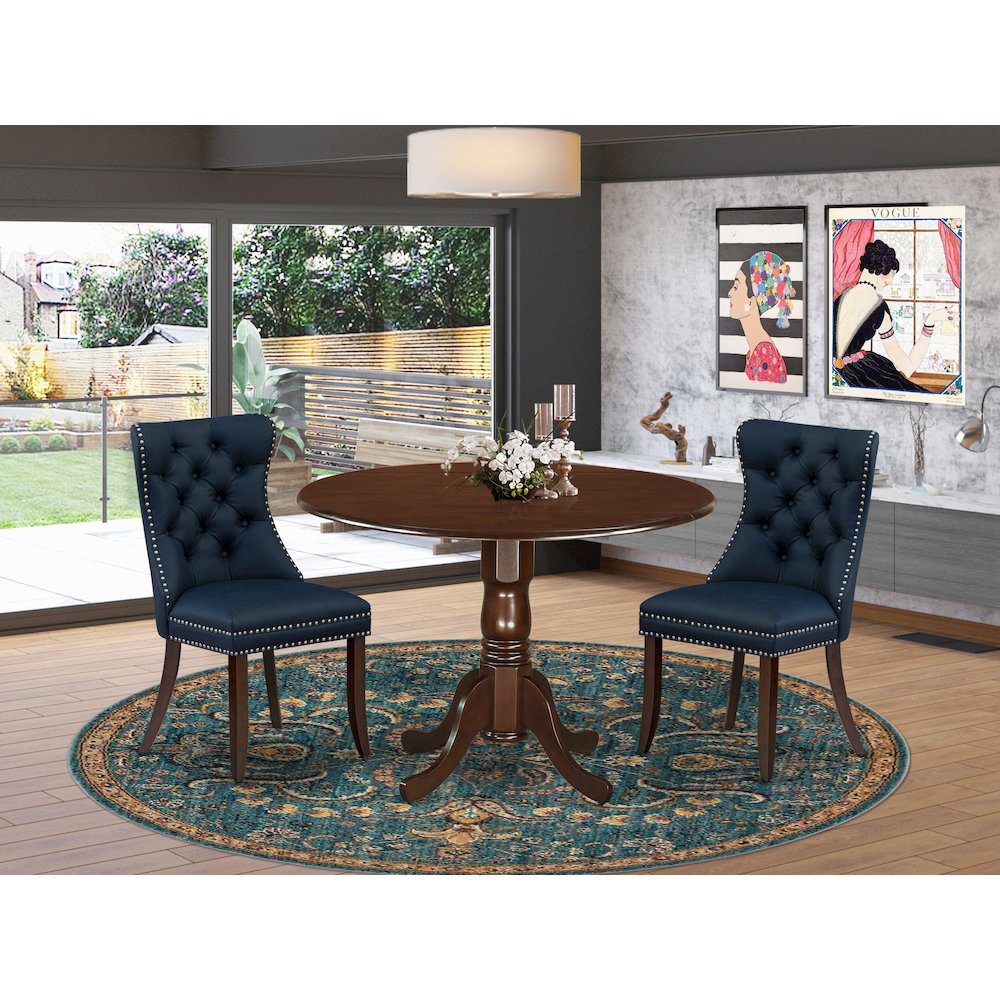3 Piece Modern Dining Table Set Consists of a Round Kitchen Table with Dropleaf. Picture 2