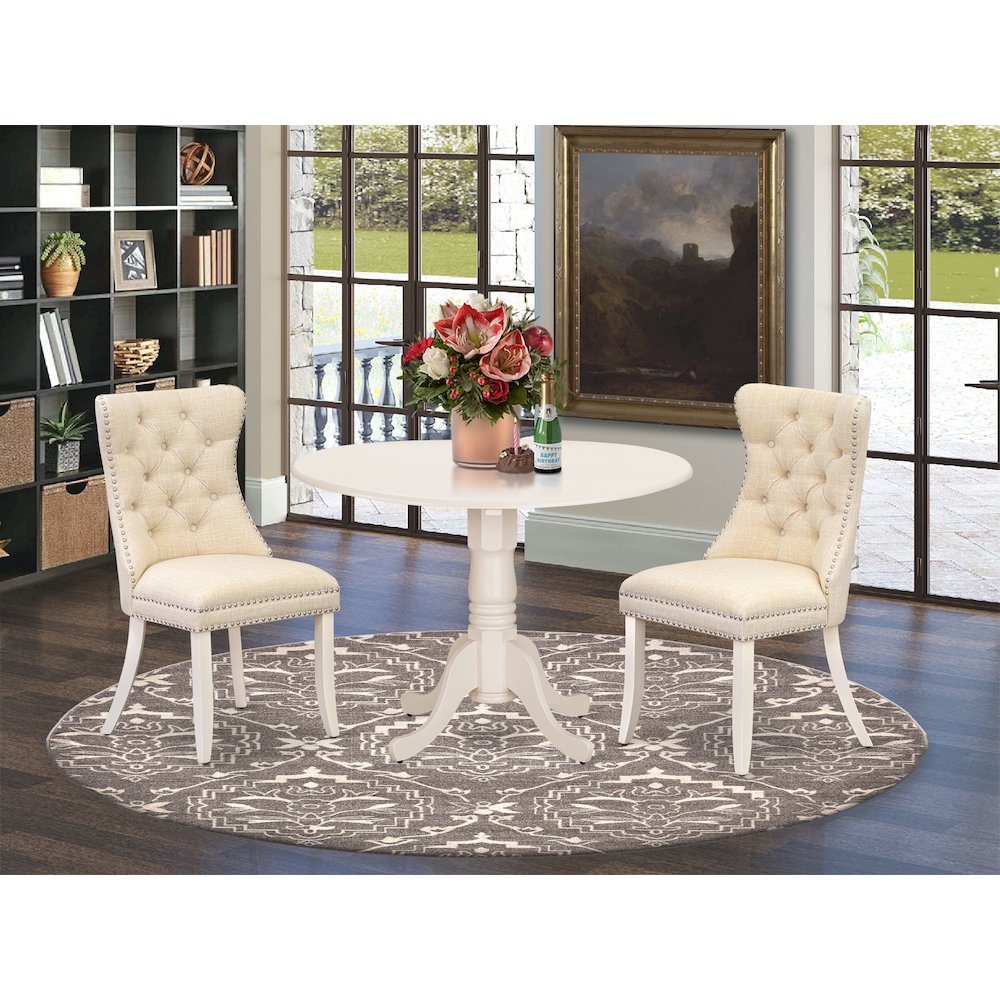 3 Piece Dining Table Set Contains a Round Kitchen Table with Dropleaf. Picture 2