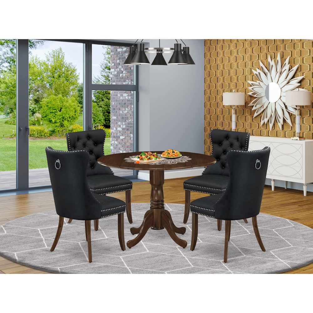 5 Piece Kitchen Table & Chairs Set Contains a Round Dining Table with Dropleaf. Picture 2