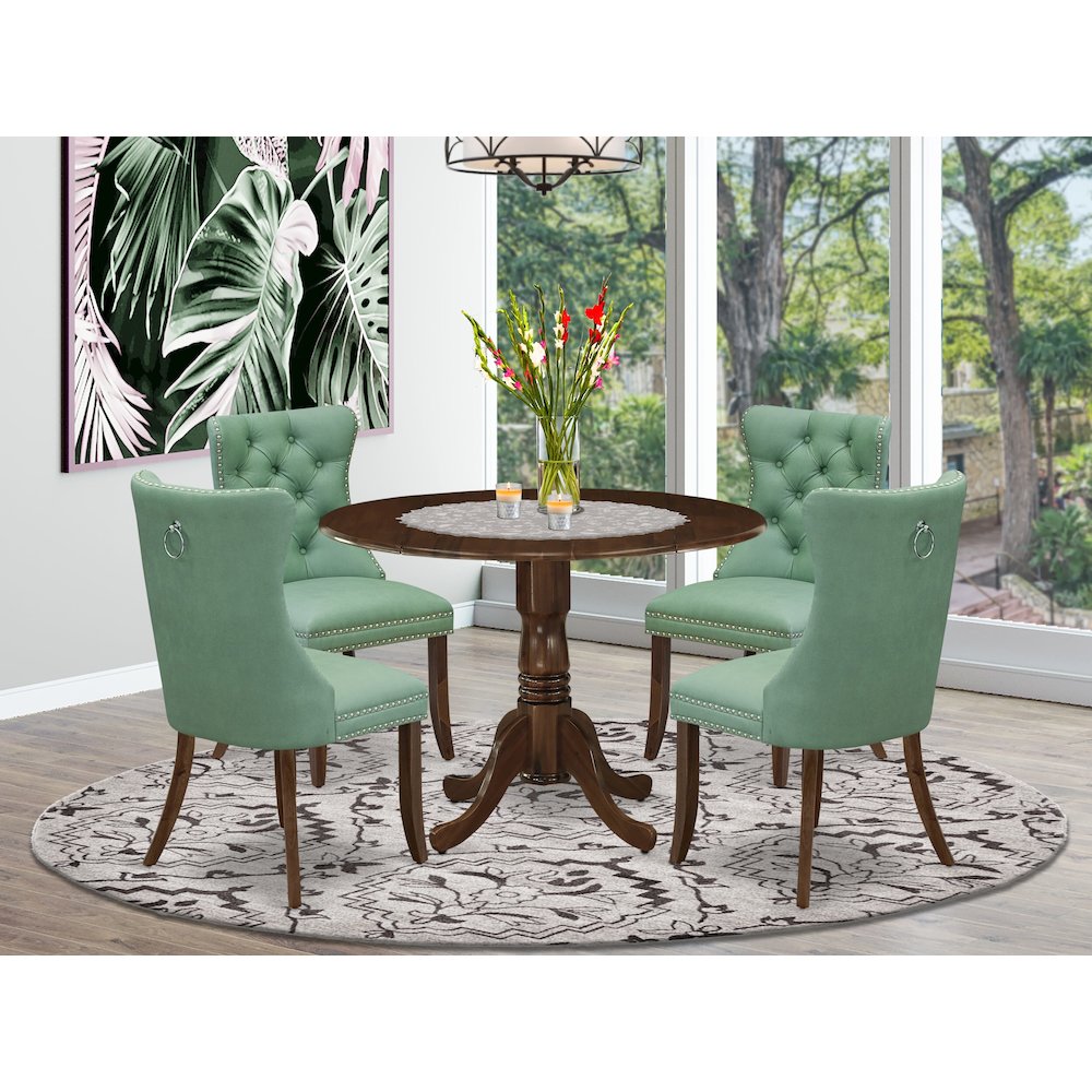 5 Piece Dining Table Set Consists of a Round Kitchen Table with Dropleaf. Picture 2