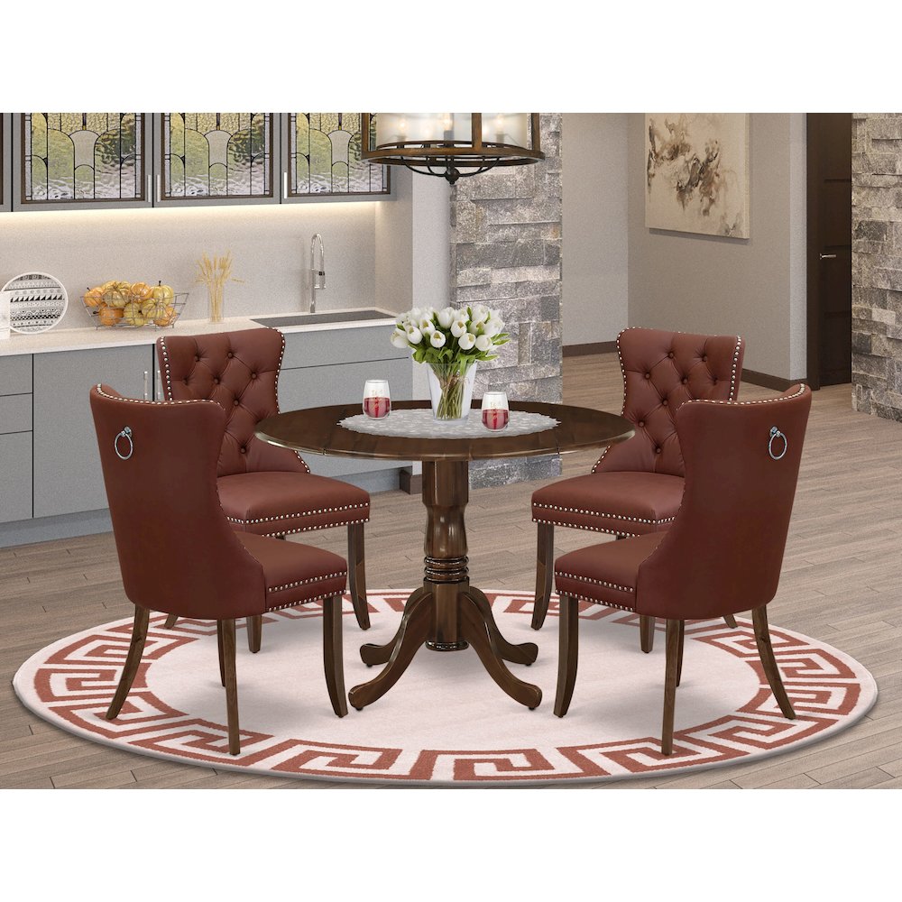 5 Piece Dinette Set Consists of a Round Kitchen Table with Dropleaf. Picture 2