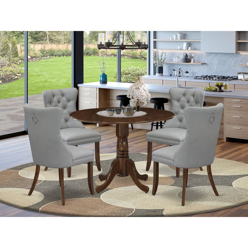 5 Piece Modern Dining Table Set Consists of a Round Kitchen Table with Dropleaf. Picture 2