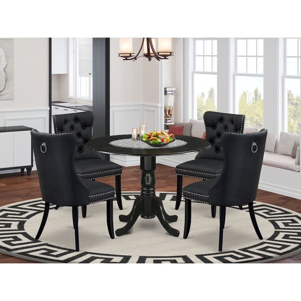 5 Piece Modern Dining Table Set Consists of a Round Kitchen Table with Dropleaf. Picture 2