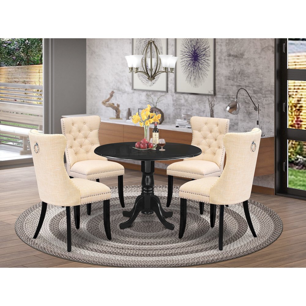 5 Piece Dining Table Set Contains a Round Kitchen Table with Dropleaf. Picture 2