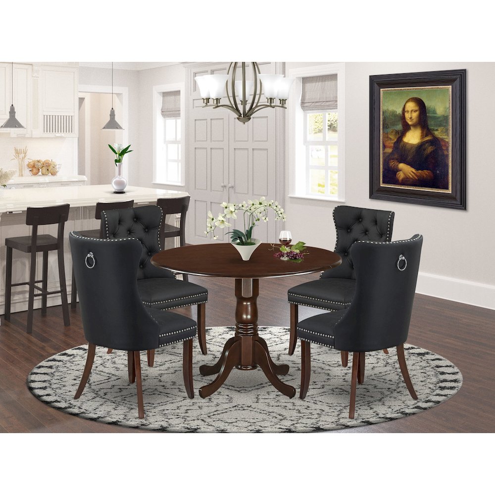 5 Piece Dining Room Set Consists of a Round Kitchen Table with Dropleaf. Picture 2