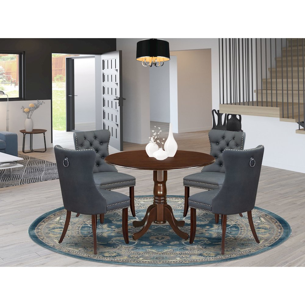 5 Piece Dining Set Consists of a Round Kitchen Table with Dropleaf. Picture 2