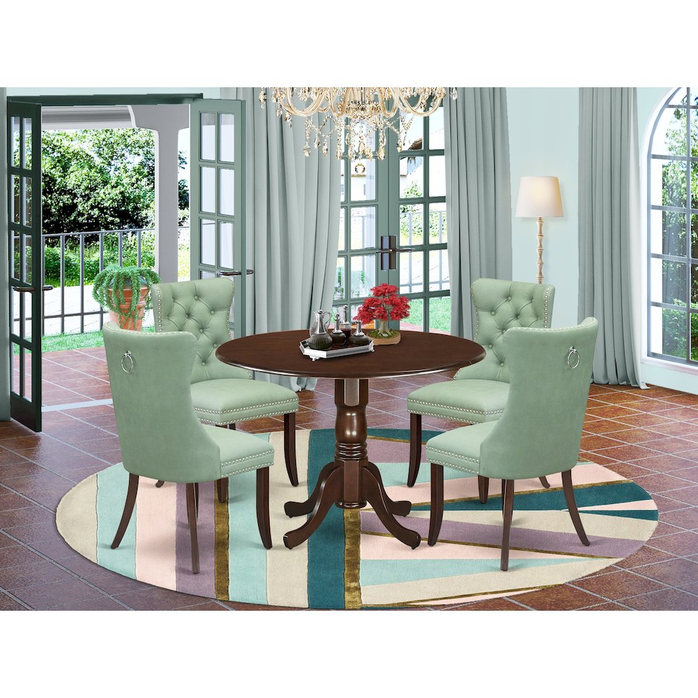 5 Piece Dining Table Set Contains a Round Kitchen Table with Dropleaf. Picture 2