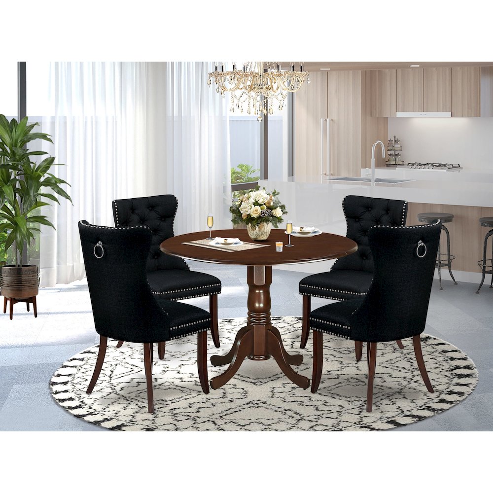 5 Piece Dining Room Furniture Set Contains a Round Kitchen Table with Dropleaf. Picture 2