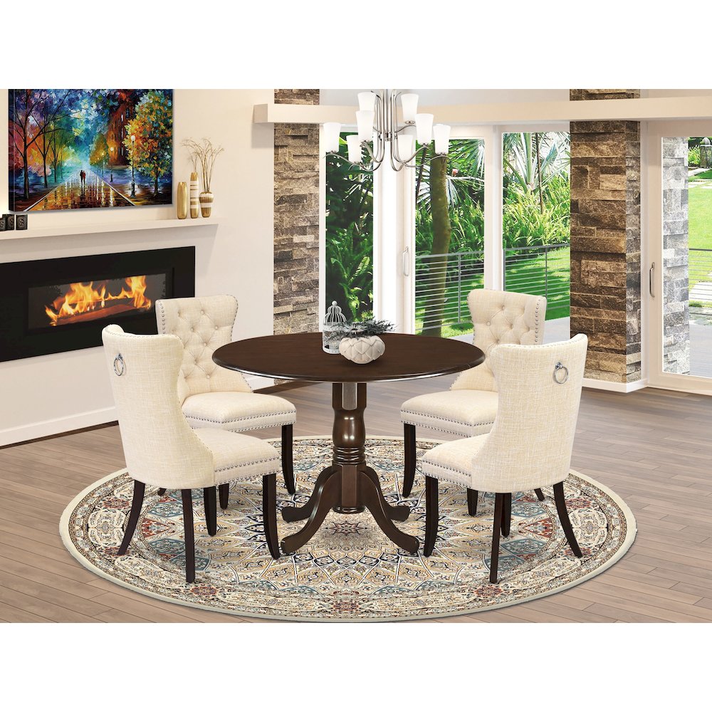 5 Piece Kitchen Table Set Contains a Round Dining Table with Dropleaf. Picture 2
