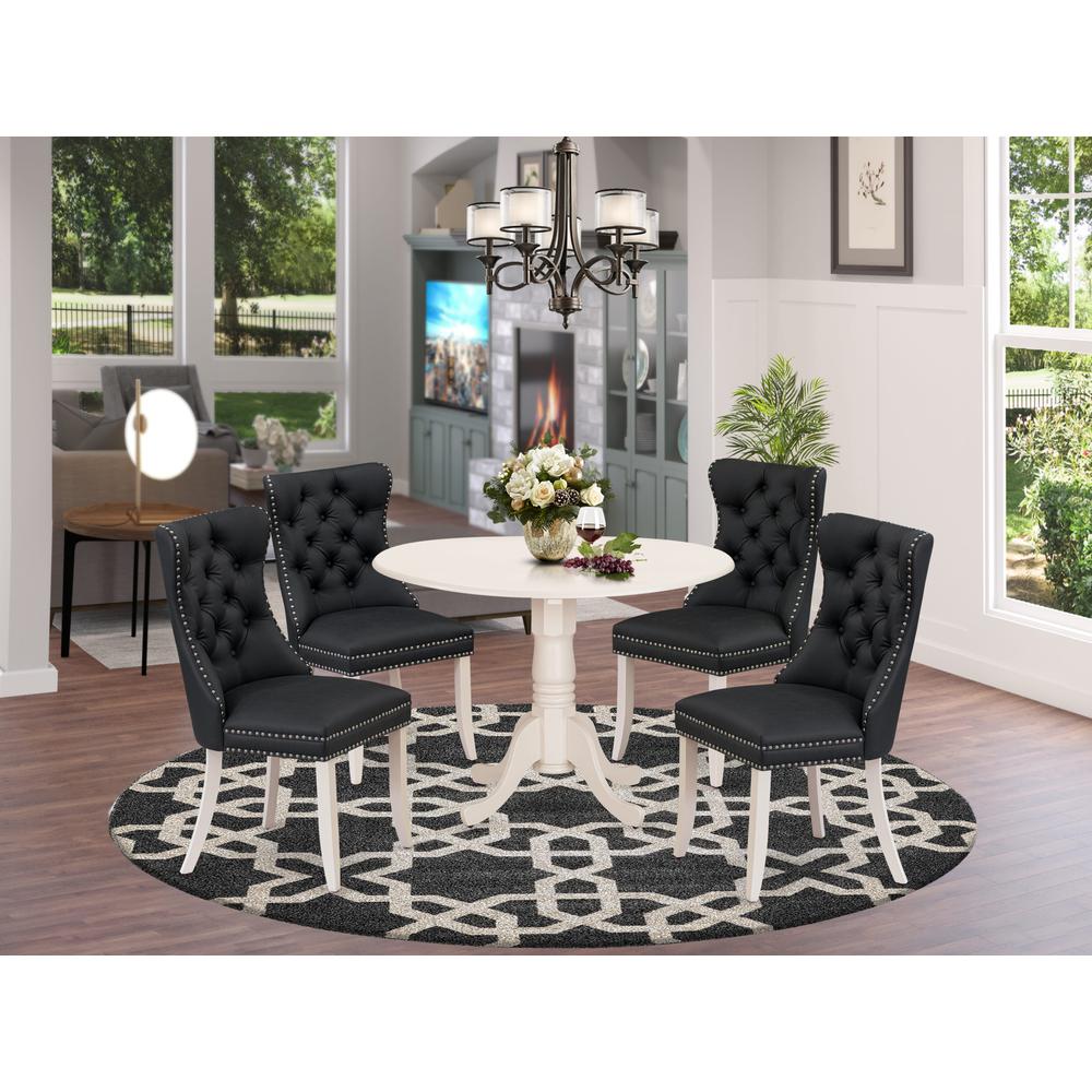 5 Piece Dining Table Set Contains a Round Kitchen Table with Dropleaf. Picture 7