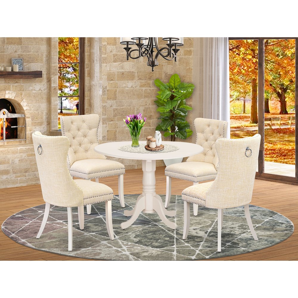 5 Piece Kitchen Table Set Contains a Round Dining Table with Dropleaf. Picture 2