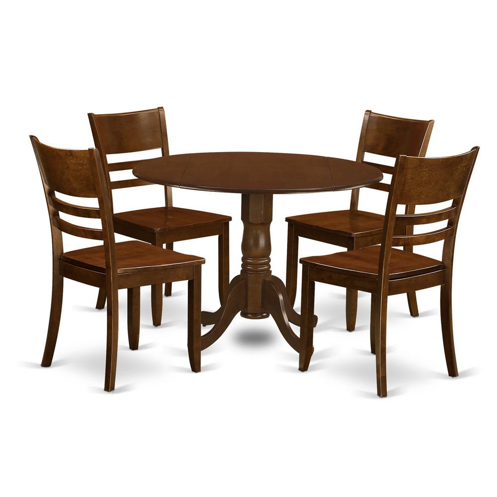 5  Pc  with  2  drop  leaves  and  4  Wood  Kitchen  Chairs  in  Espresso  .. Picture 1