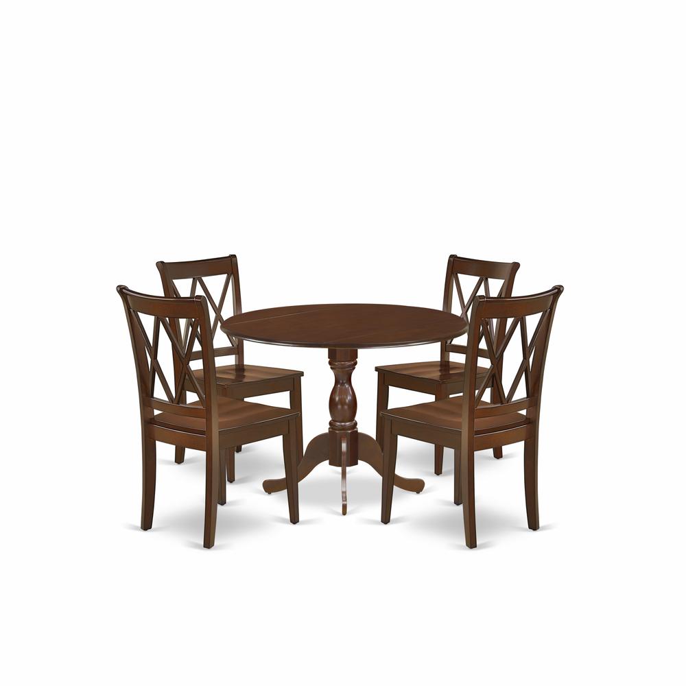 East West Furniture DMCL5-MAH-W 5 Piece Dinette Sets Includes 1 Drop Leaves Dining Table and 4 Mahogany Kitchen Chairs with Double X-Back - Mahogany Finish. Picture 1