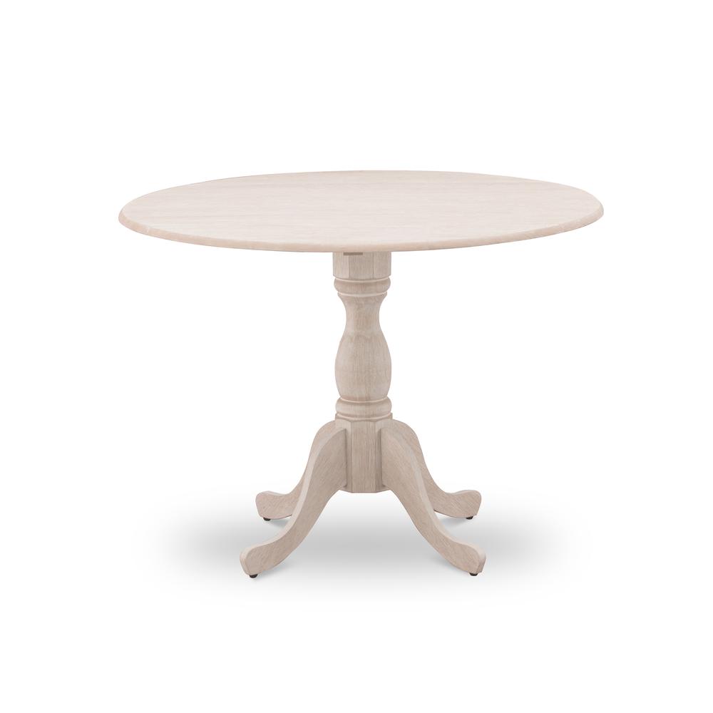 East West Furniture DMT-ABC-TP Round small table Linen White Color Drops Leave Table Top Surface and Asian Wood small dining table Pedestal Legs -Black Finish. Picture 1