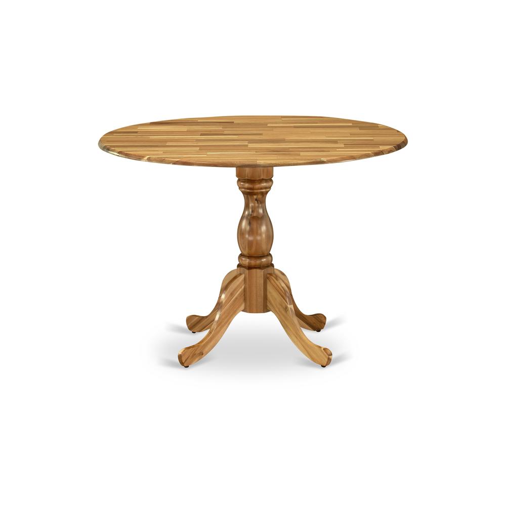 East West Furniture DMT-ANA-TP Round Modern Dining Table Natural Acacia Color Table Top Surface and Asian Wood Modern Dining Table Pedestal Legs -Natural Acacia Finish. Picture 1