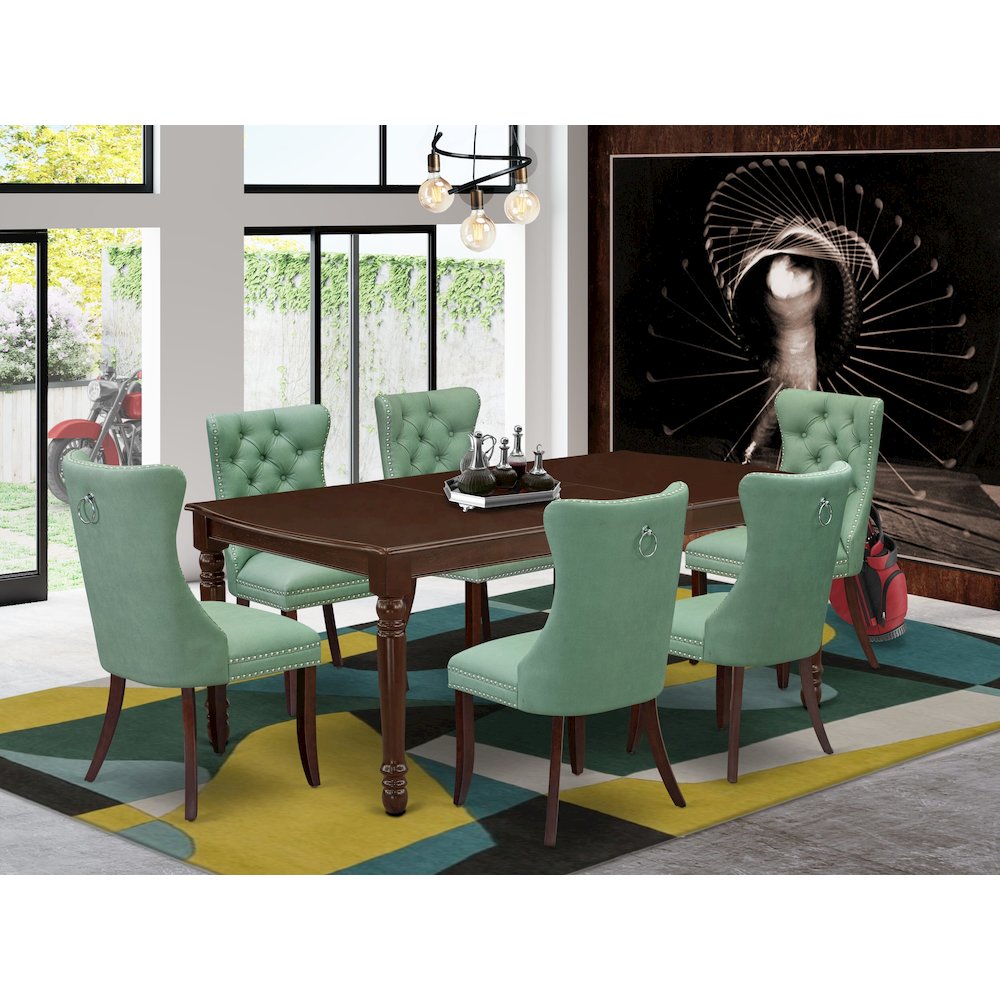7 Piece Dining Set Consists of a Rectangle Wooden Table with Butterfly Leaf. Picture 2
