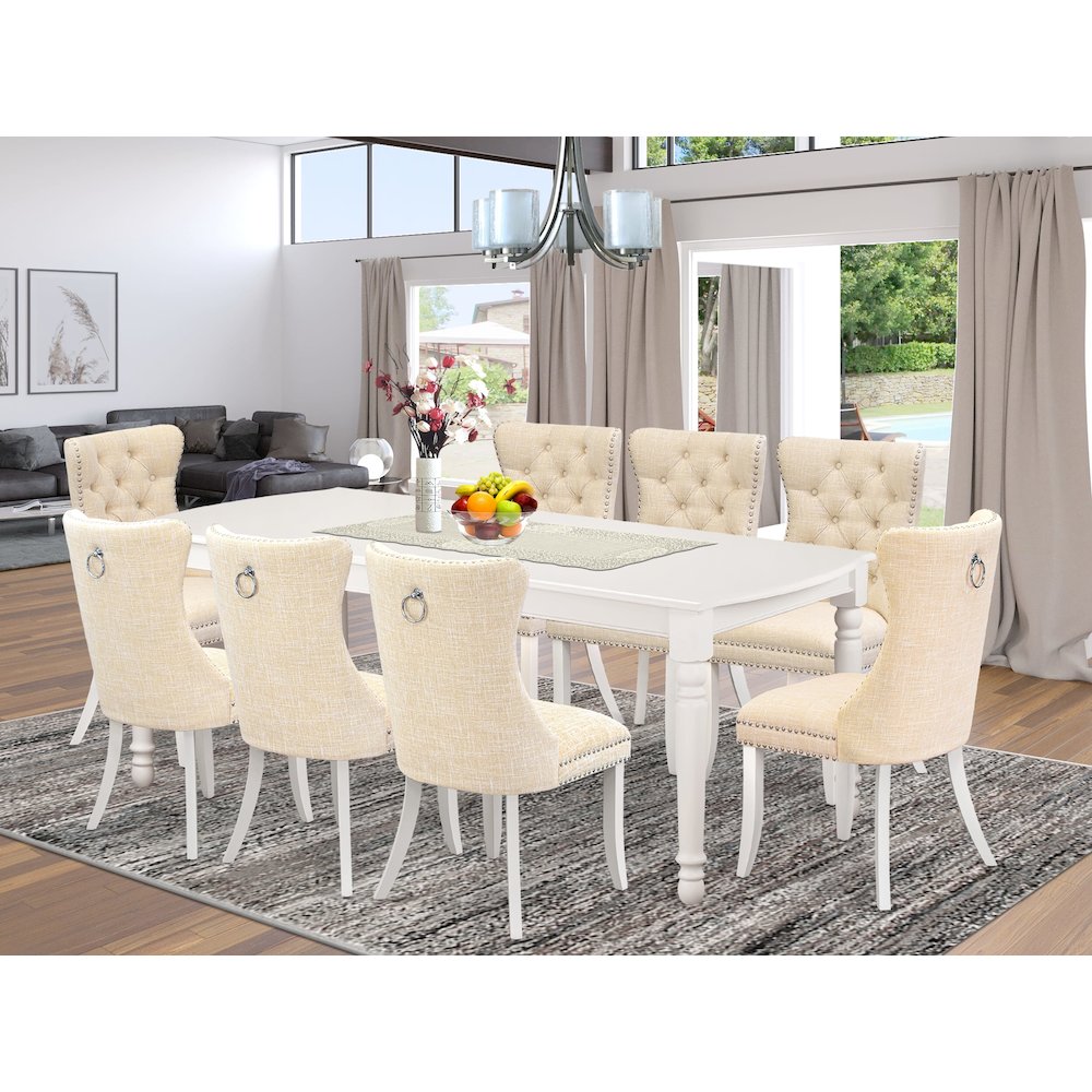 9 Piece Kitchen Table Set Contains a Rectangle Dining Table with Butterfly Leaf. Picture 2