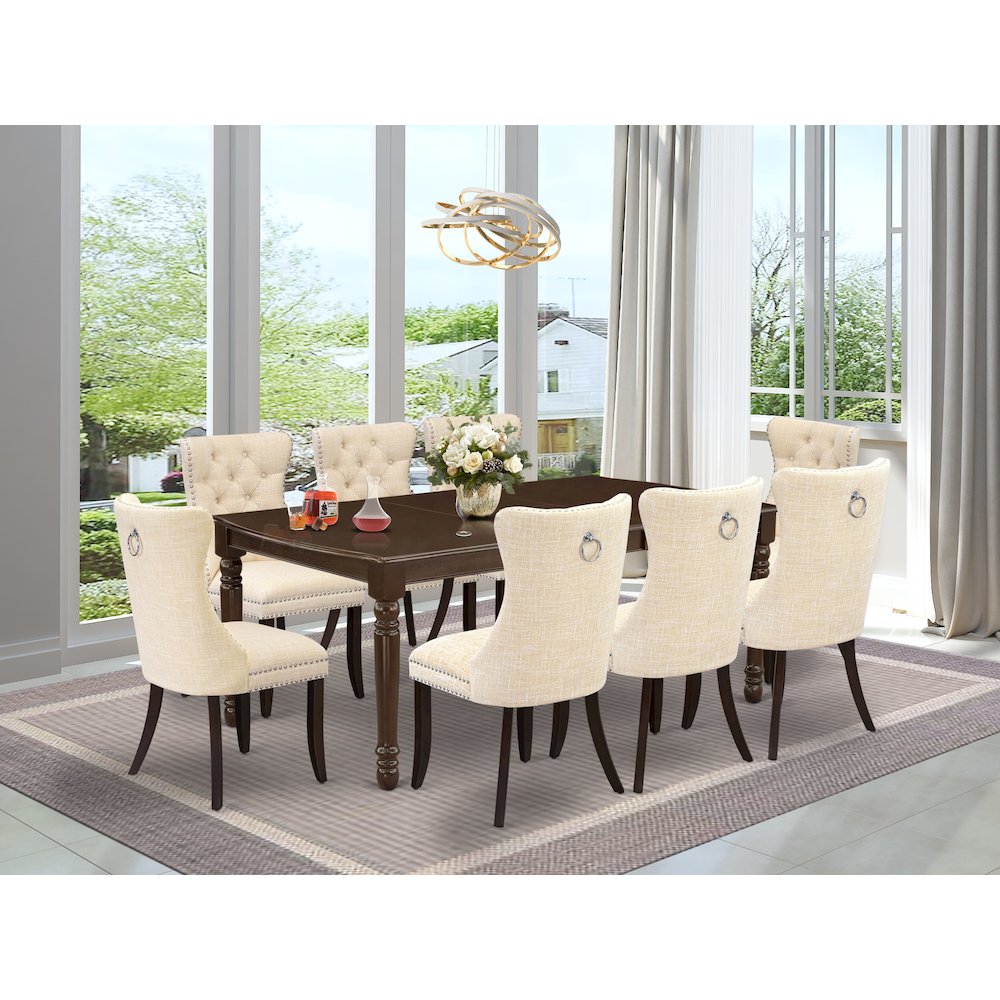9 Piece Dining Table Set Contains a Rectangle Kitchen Table with Butterfly Leaf. Picture 2