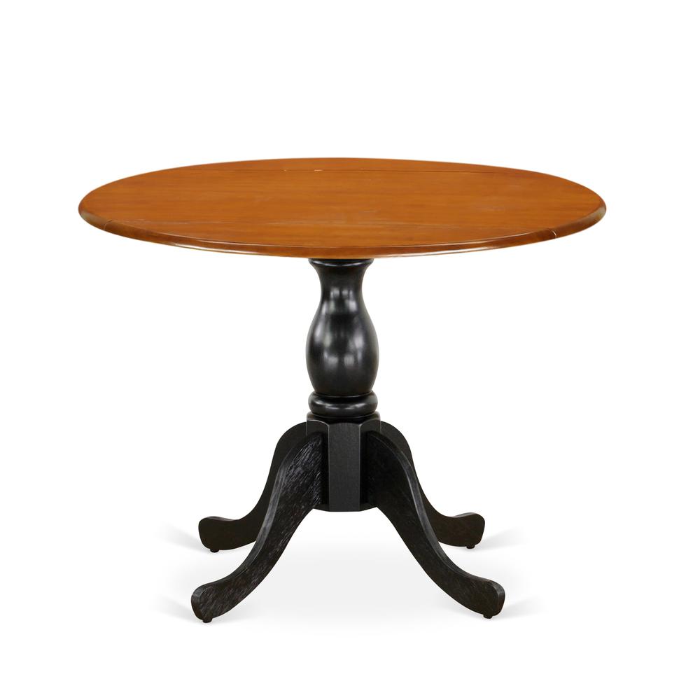 East West Furniture Kitchen Table with Drop Leaves - Cherry Table Top and Black Pedestal Leg Finish. Picture 1