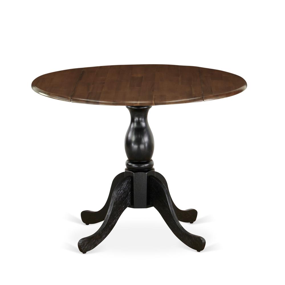 East West Furniture Wood Kitchen Table with Drop Leaves - Walnut Table Top and Black Pedestal Leg Finish. Picture 1