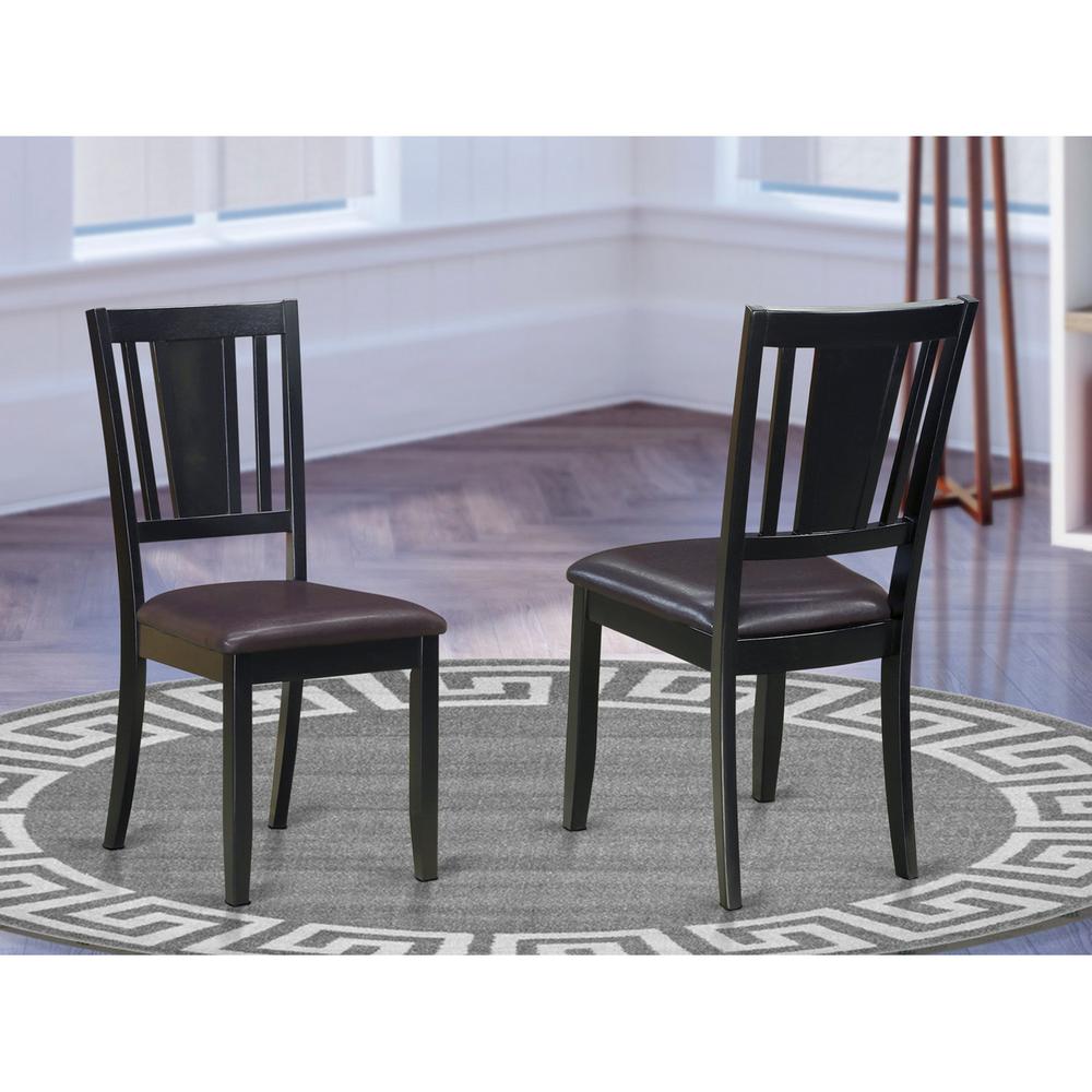 Dudley  Dining  Chair  with  Faux  Leather  upholstered  Seat  in  Black  Finish,  Set  of  2. Picture 2