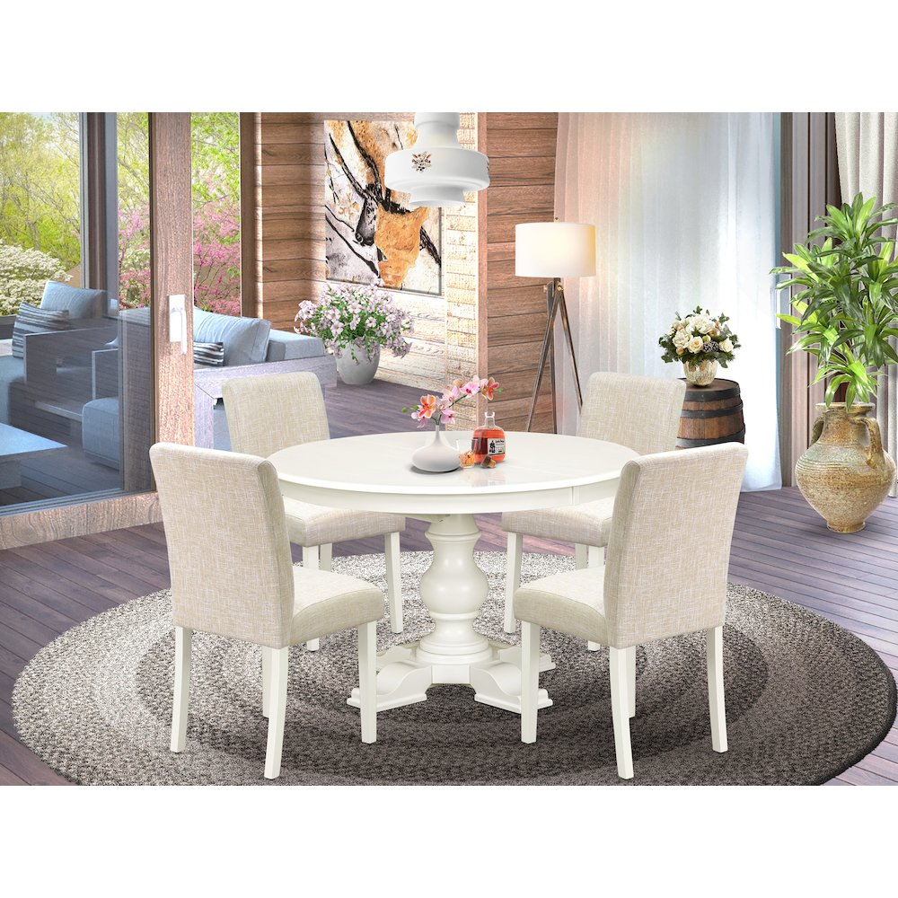 5-Piece Modern Dining Set, Linen White. Picture 2
