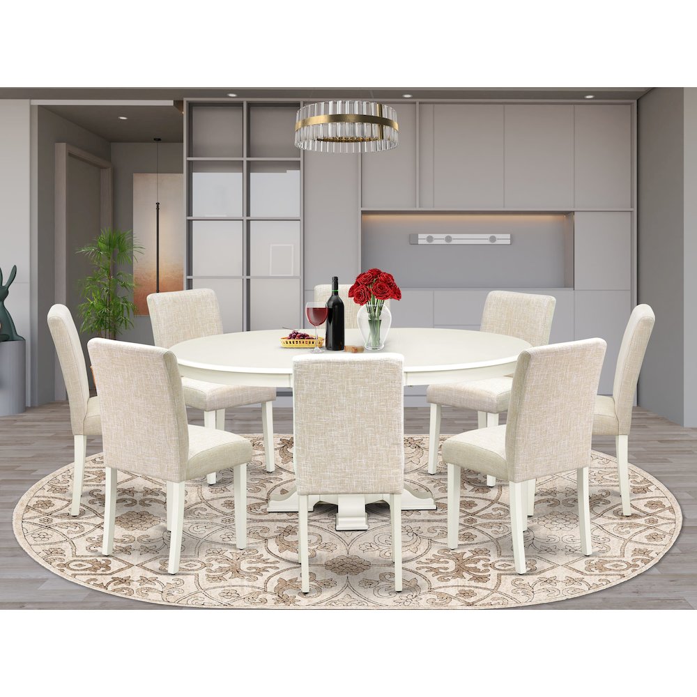 9-Piece Mid Century Dining Set, Linen White. Picture 2