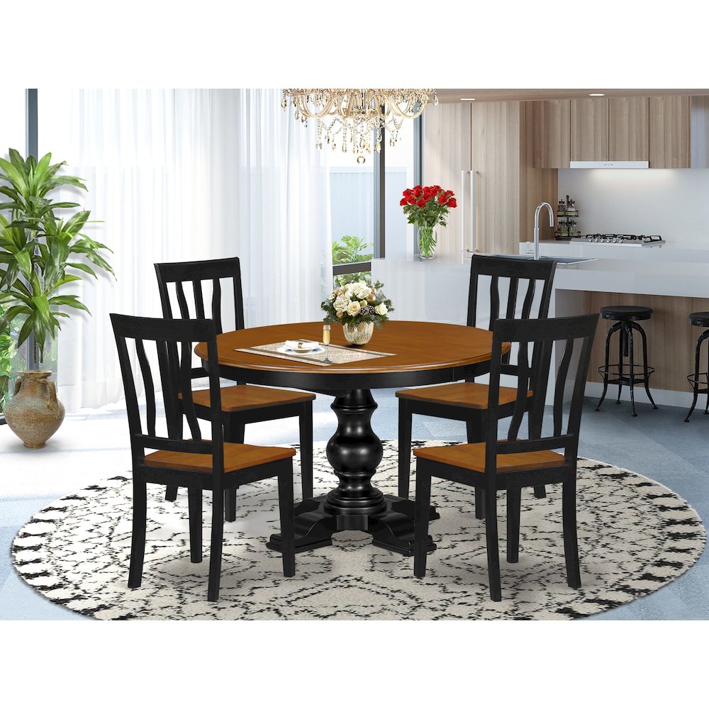 5-Piece Kitchen Table Set, Black & Cherry. Picture 2