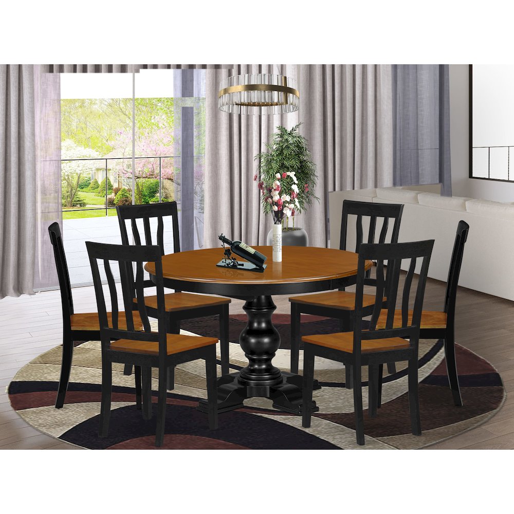 7-Piece Breakfast Room Set, Black & Cherry. Picture 2
