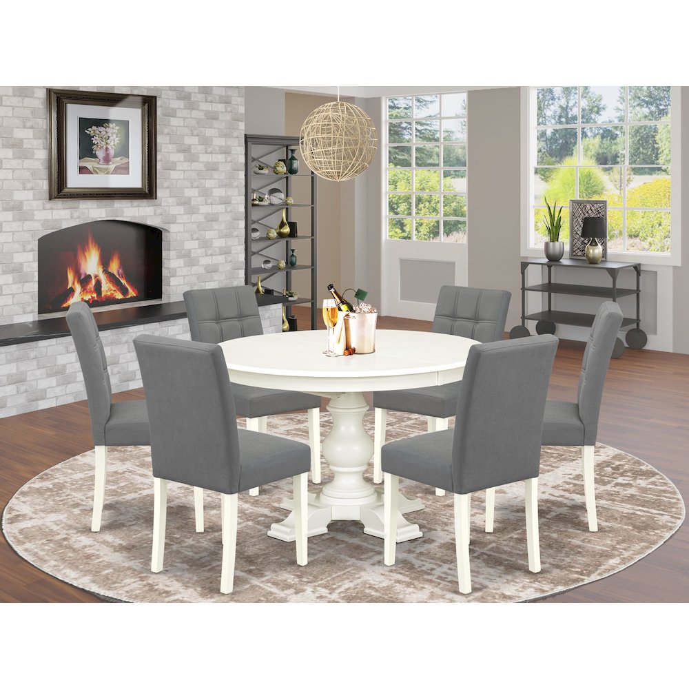 7-Piece Kitchen Table Set, Linen White. Picture 2