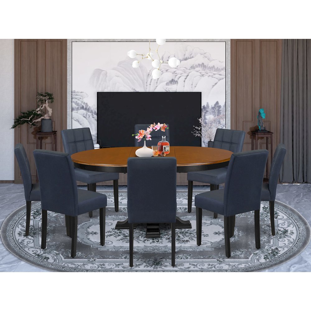 7-Piece Dining Room Table Set, Black & Cherry. Picture 2