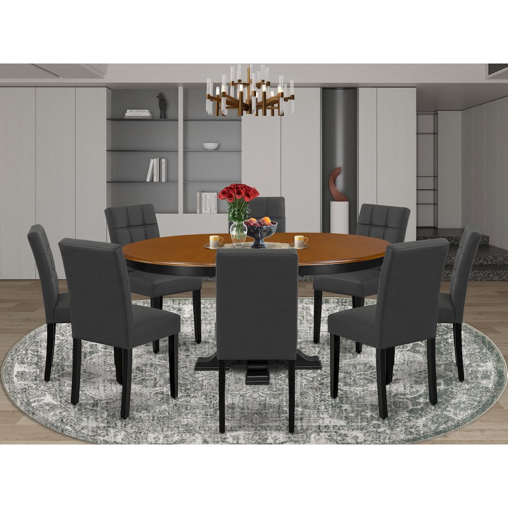 9-Piece Kitchen Dining Table Set, Black & Cherry. Picture 2