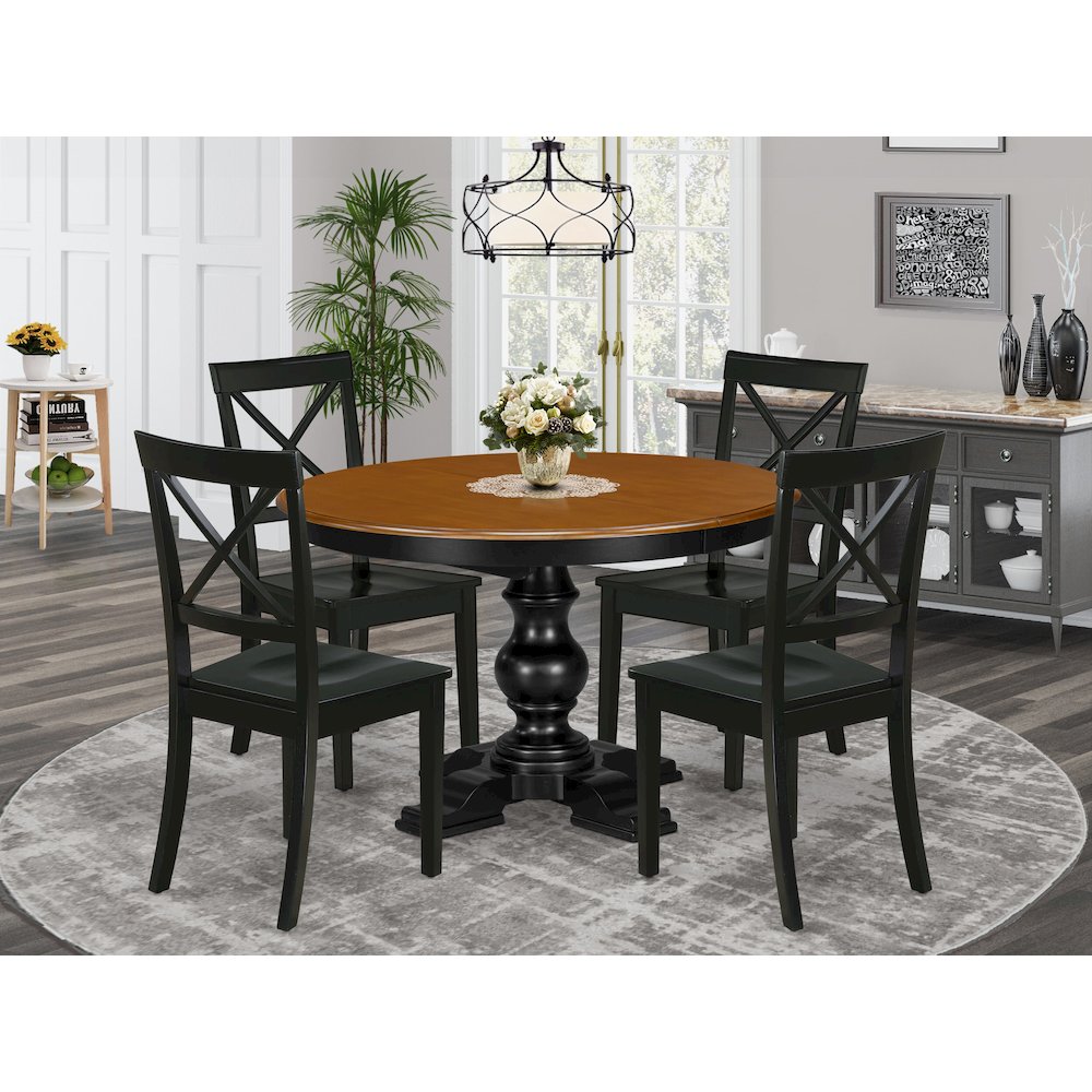 5-Piece Kitchen Table Set, Black & Cherry. Picture 2