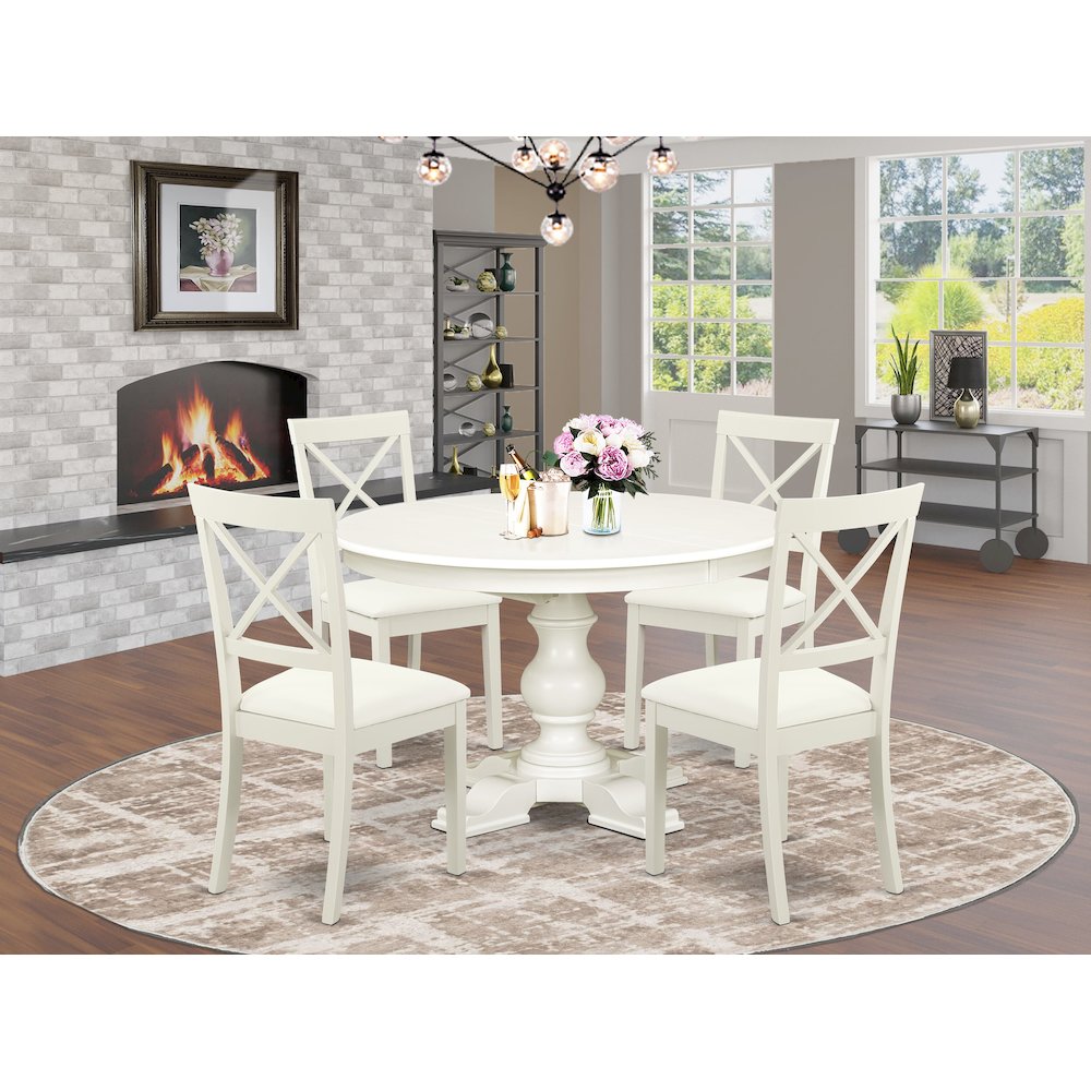 7-Piece Mid-Century Dining Set, Linen White. Picture 2