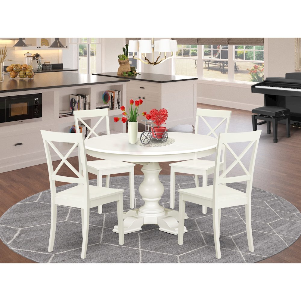9-Piece Mid Century Dining Set, Linen White. Picture 2