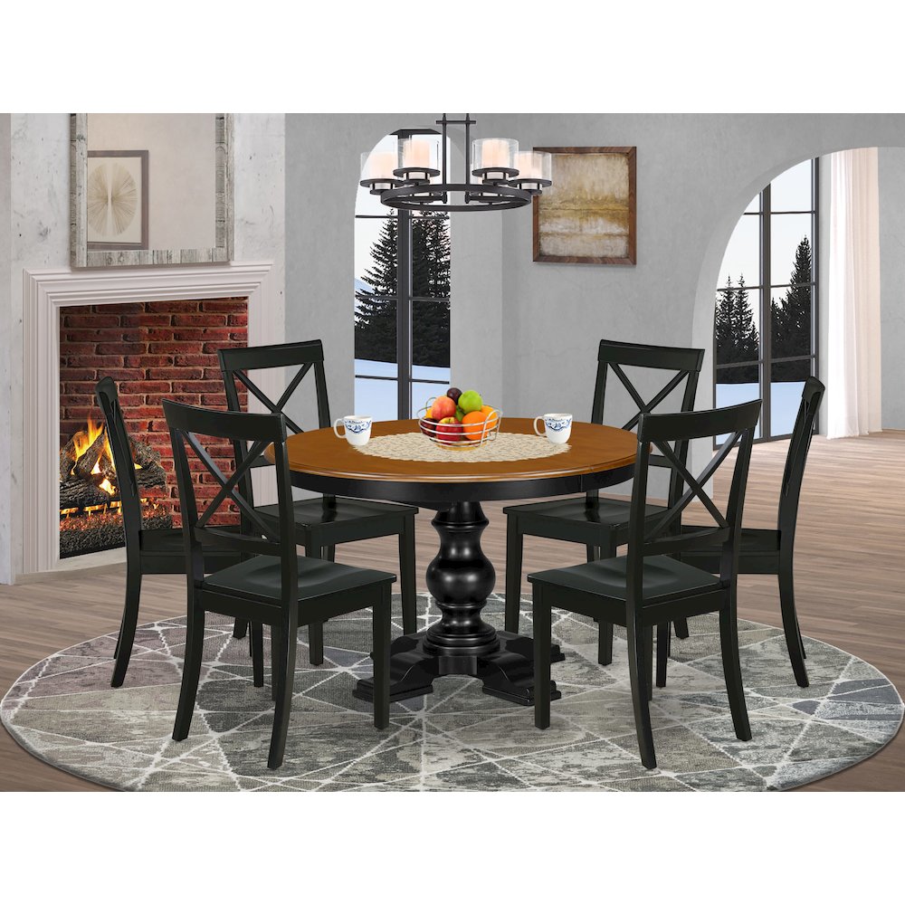 5-Piece Modern Dining Set, Black & Cherry. Picture 2