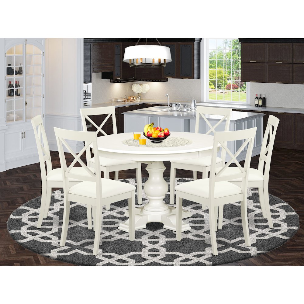 7-Piece Mid-Century Kitchen Set, Linen White. Picture 2