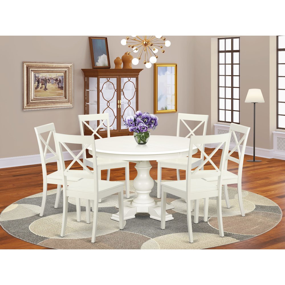 9-Piece Dining Room Table, Linen White. Picture 2