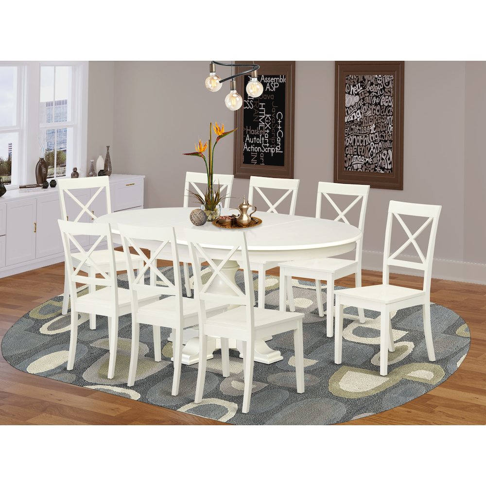 9-Piece Mid Century Dining Set, Linen White. Picture 2
