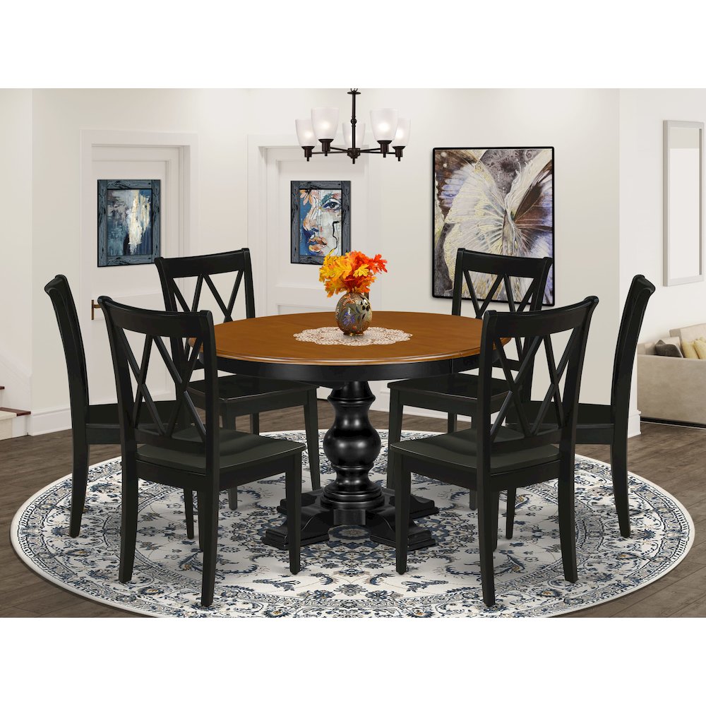 5-Piece Dining Table Set, Black & Cherry. Picture 2