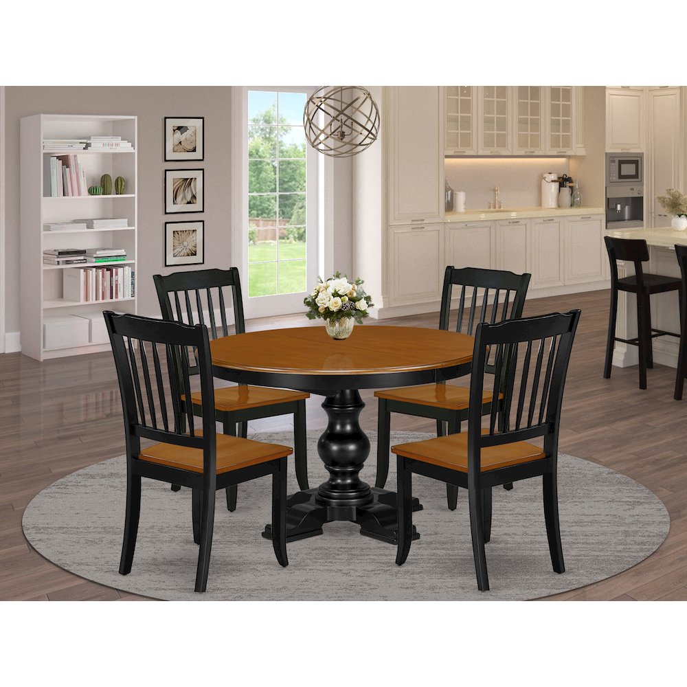 5-Piece Kitchen Table Set, Black & Cherry. Picture 2