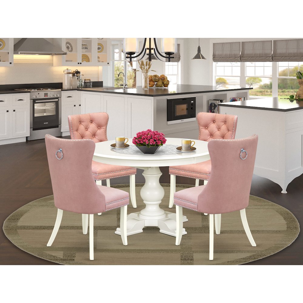 5-Piece Modern Dining Set, Linen White. Picture 2