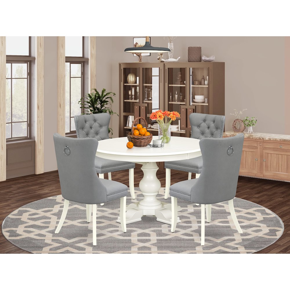 7-Piece Modern Dining Set, Linen White. Picture 2