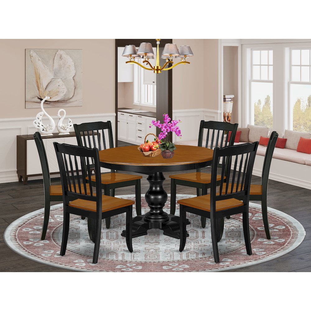5-Piece Dining Table Set, Black & Cherry. Picture 2
