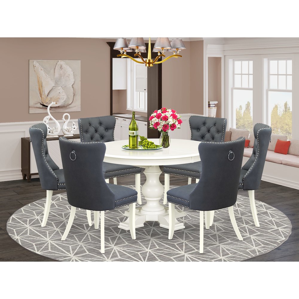 7-Piece Dining Table Set, Linen White. Picture 2