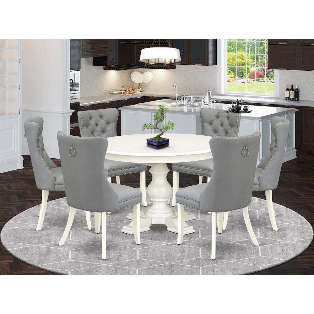 7-Piece Kitchen Table Set, Linen White. Picture 2